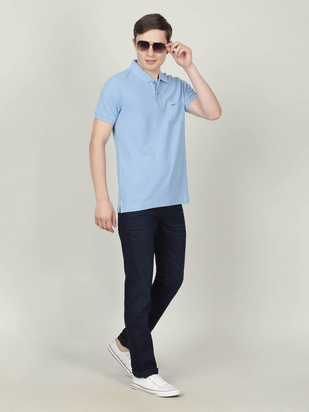 Shop Crocodile Blue Solid Polo T-Shirt Online