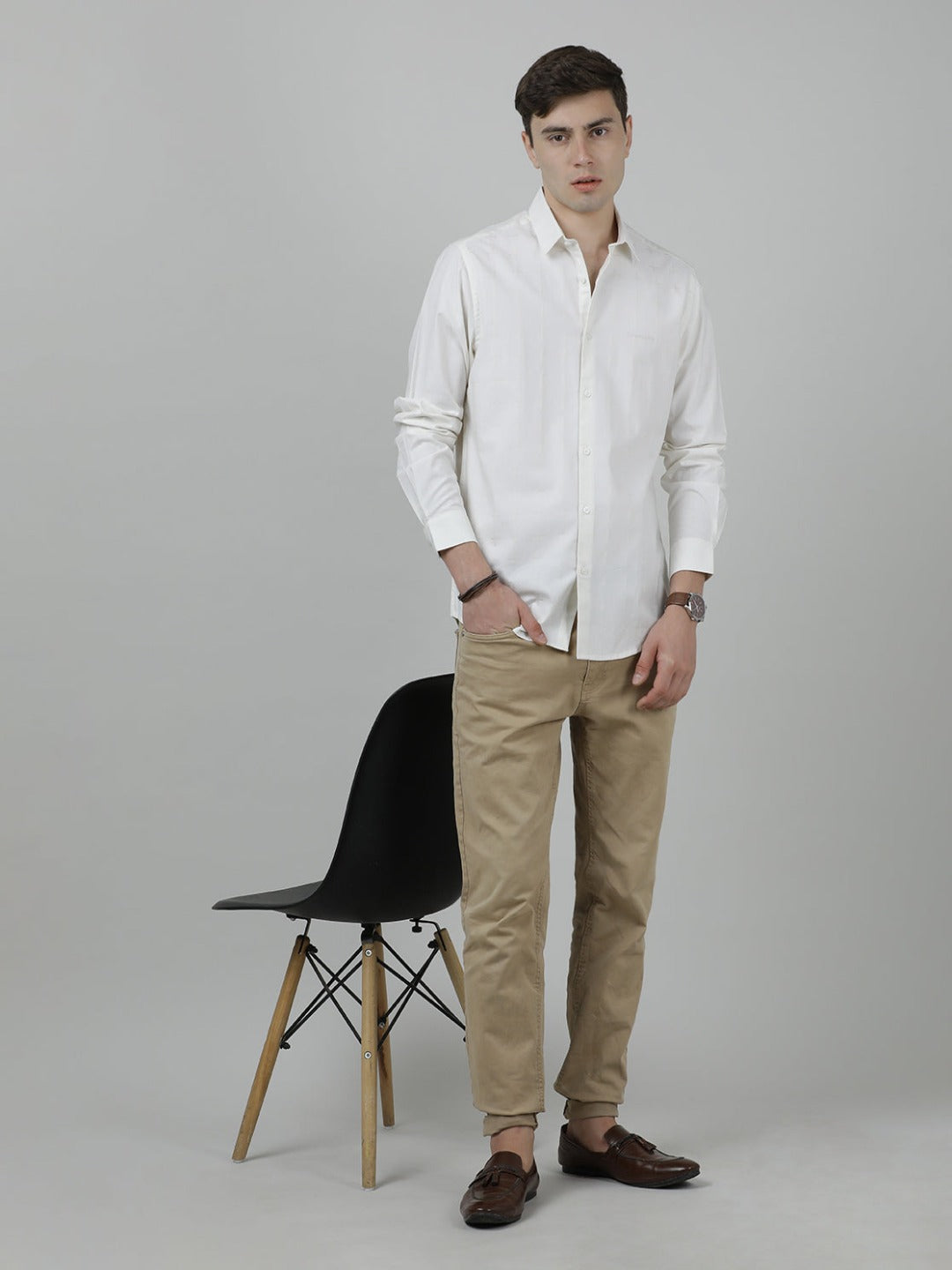 Crocodile Casual White Full Sleeve Comfort Fit Solid Shirt with Collar for Men