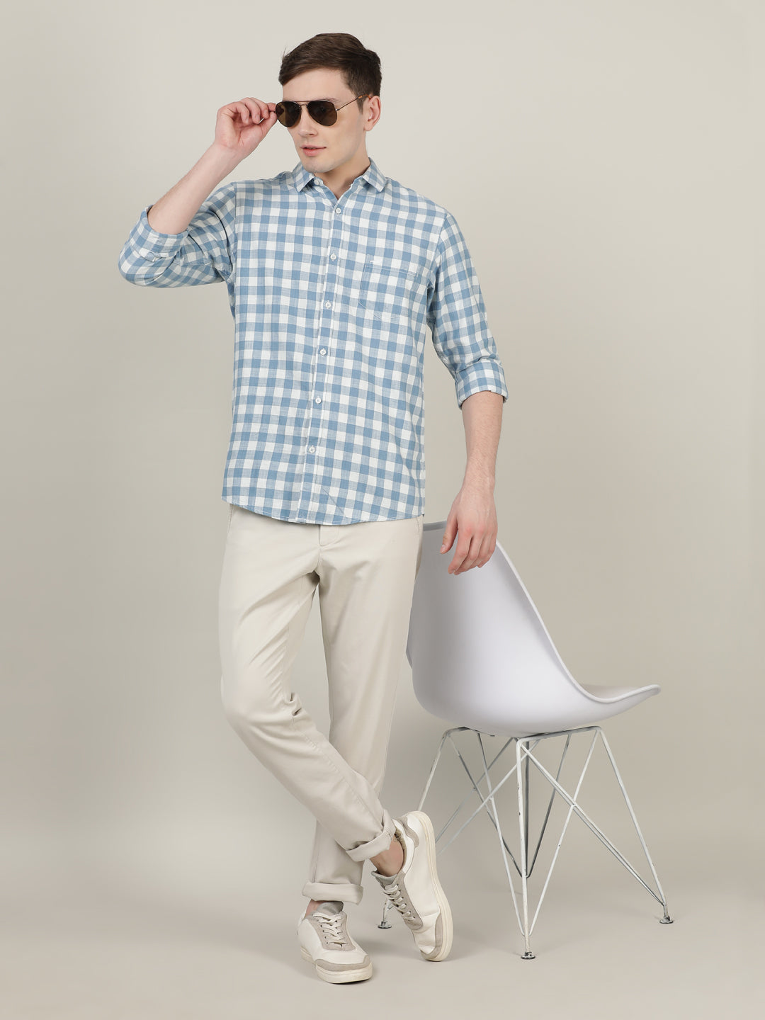 Crocodile Men Checked Blue Casual Shirt