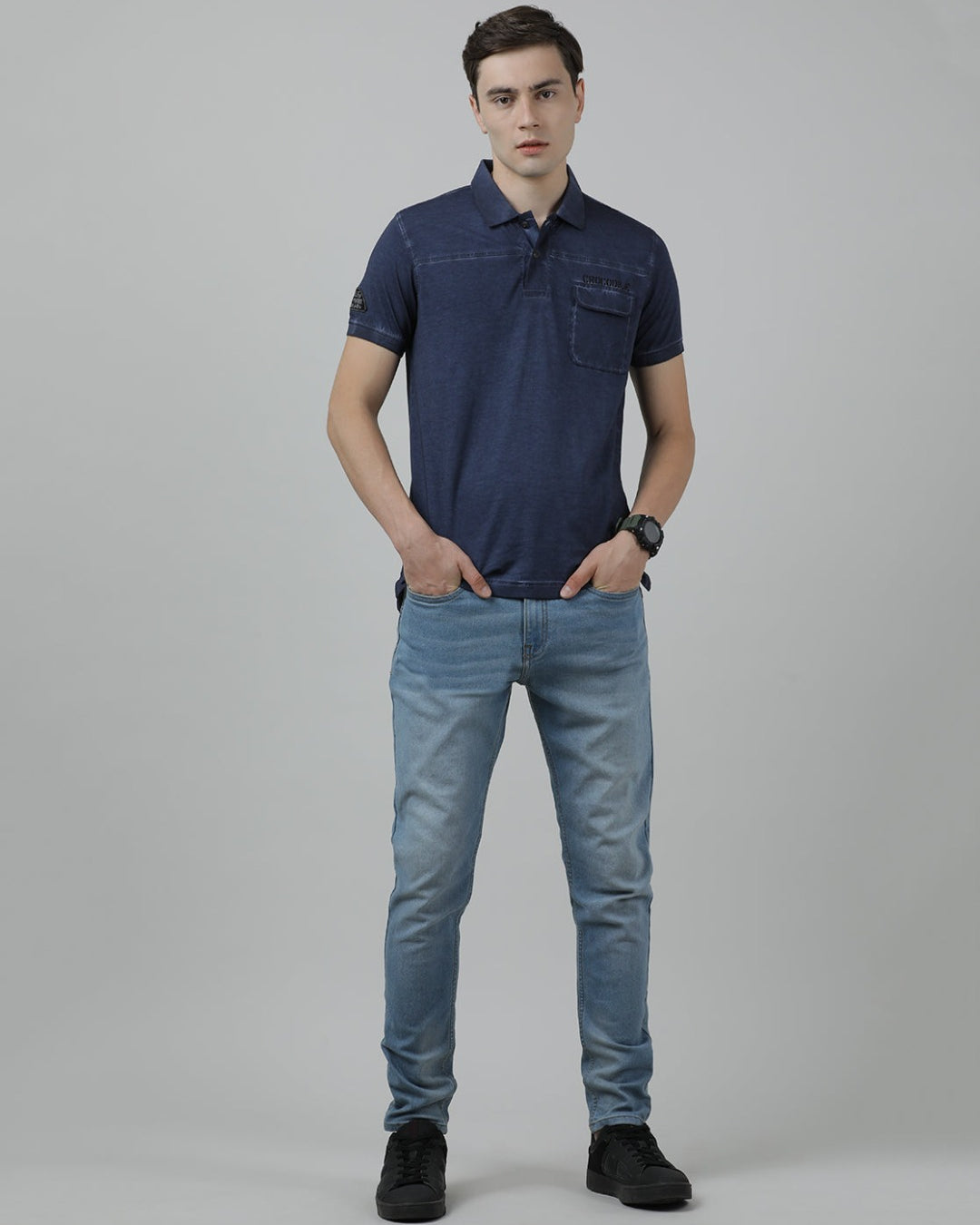 Crocodile Casual Blue T-Shirt Half Sleeve Slim Fit with Collar for Men