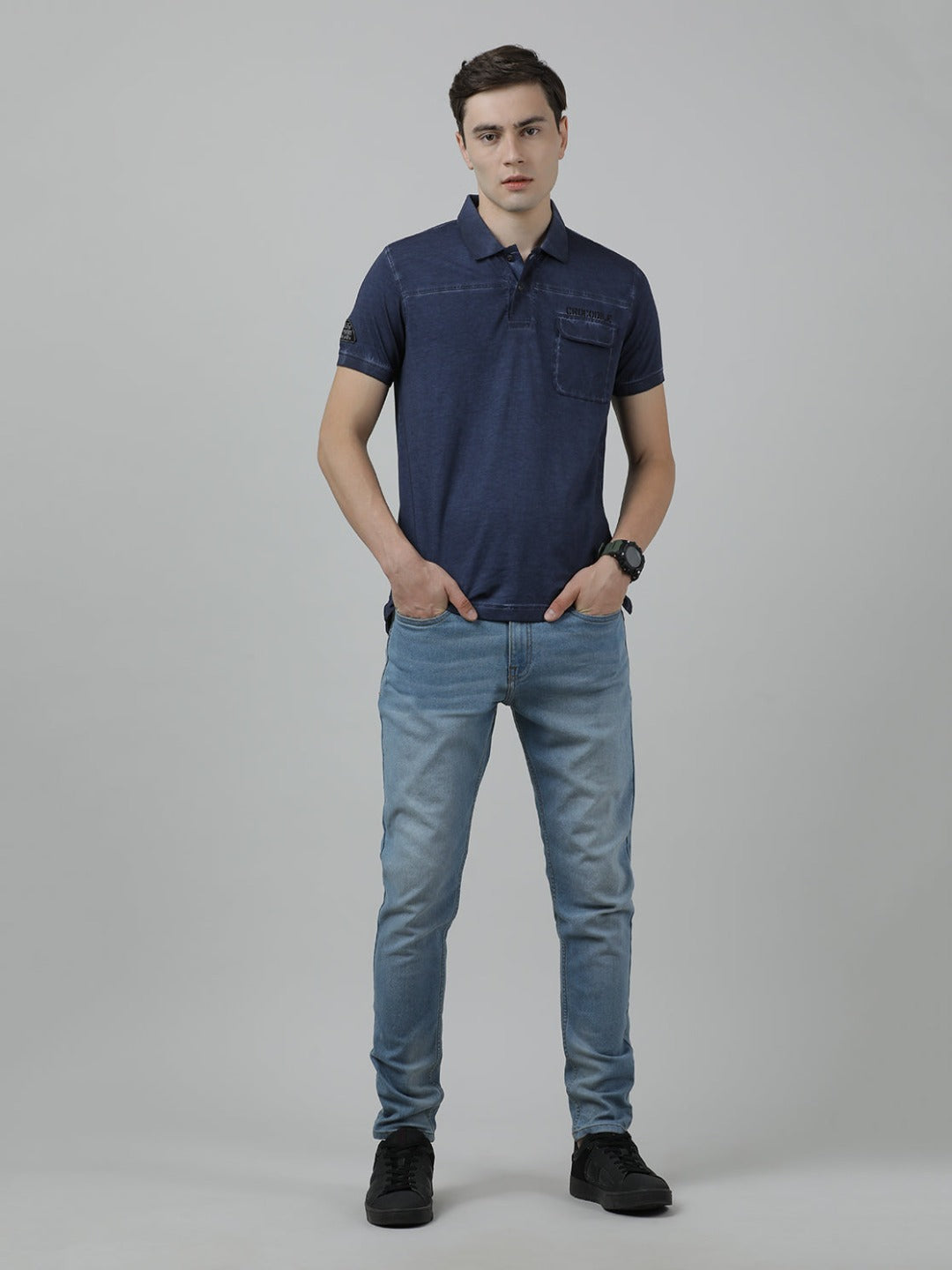 Crocodile Casual Blue T-Shirt Half Sleeve Slim Fit with Collar for Men