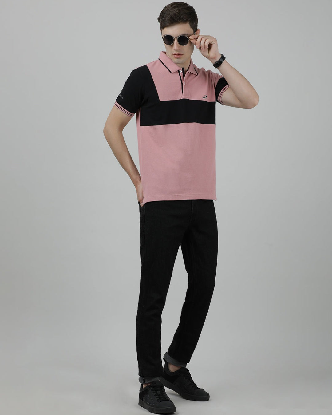 Crocodile Casual Pink T-Shirt Cut and Sew Polo Half Sleeve Slim Fit with Collar for Men