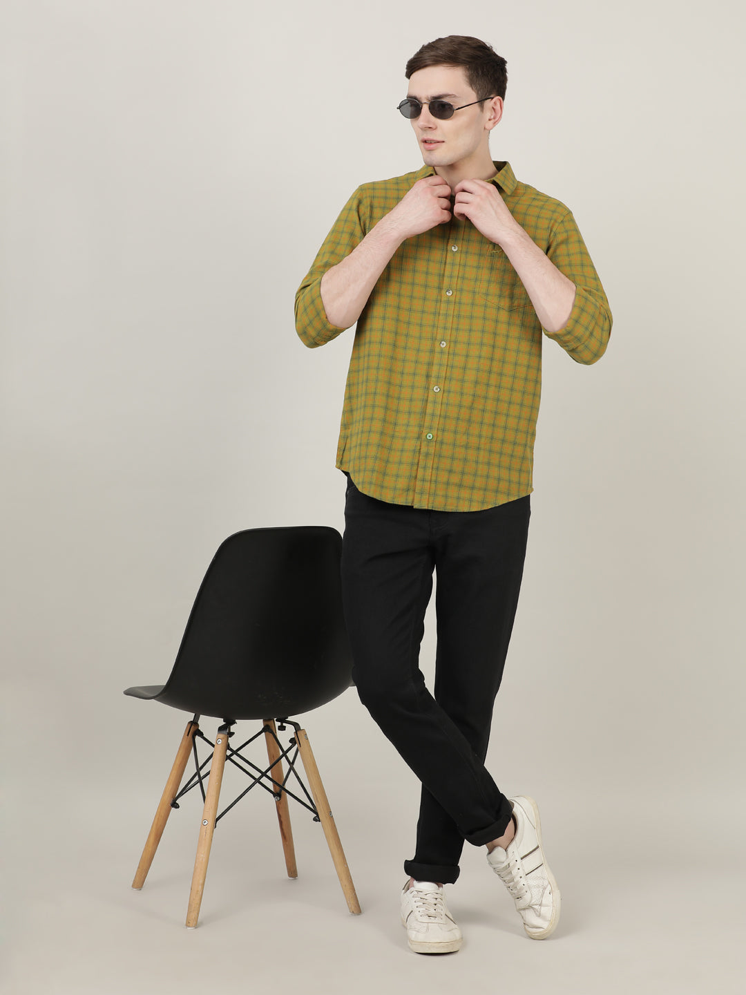 Crocodile Men Green Checked Shirt