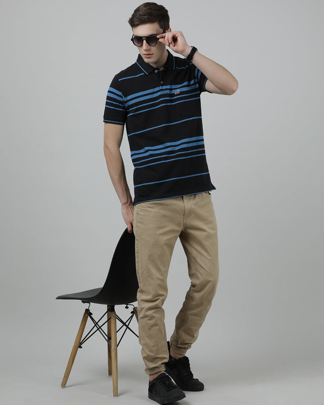 Crocodile Casual Black T-Shirt Half Sleeve Slim Fit with Collar for Men