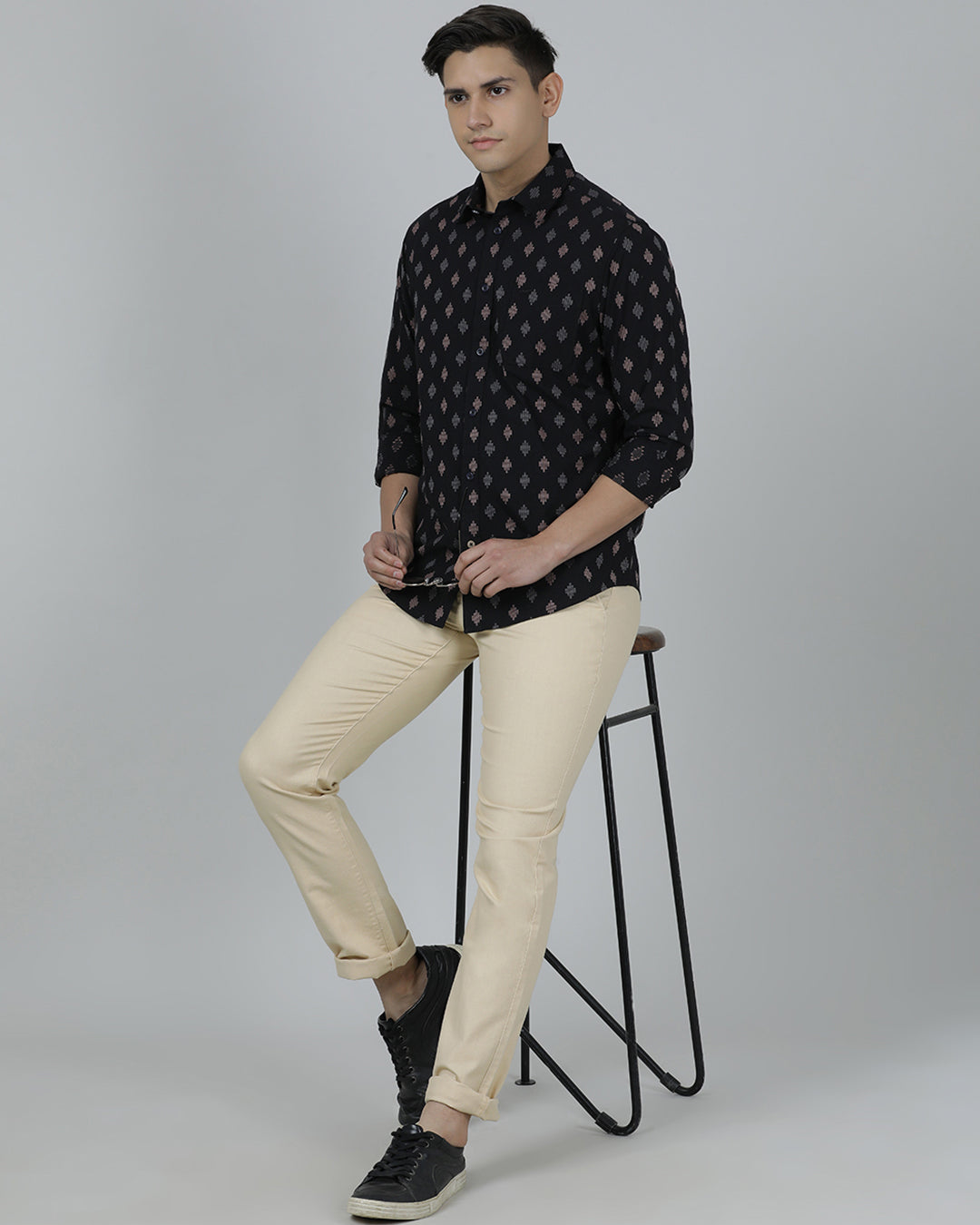Crocodile Black Comfort Fit Full Sleeve Shirt