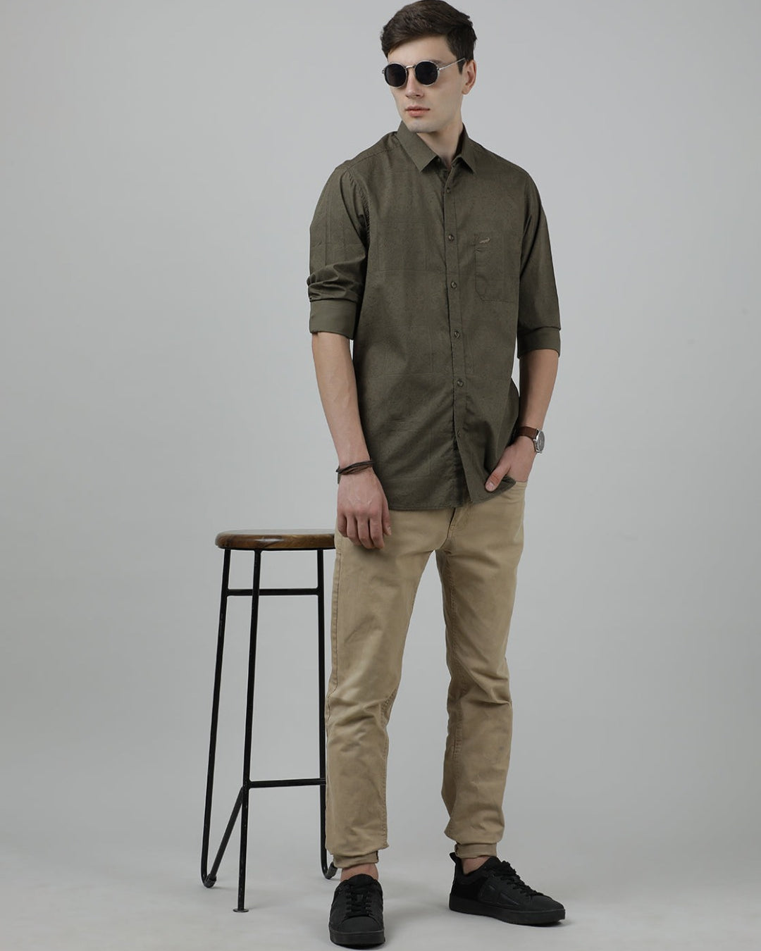 Crocodile Casual Green Full Sleeve Comfort Fit Printed Shirt with Collar for Men