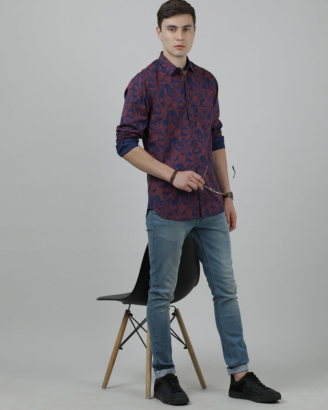 Crocodile Casual Full Sleeve Slim Fit Printed Shirt Navy for Men