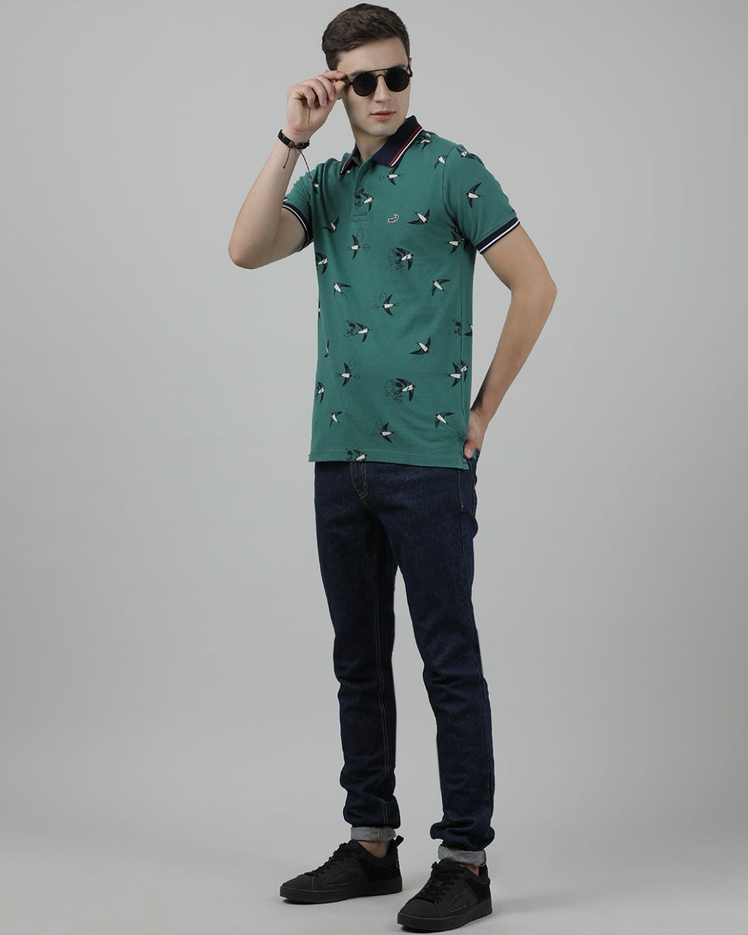 Crocodile Casual Green T-Shirt Polo Printed Half Sleeve Slim Fit with Collar for Men