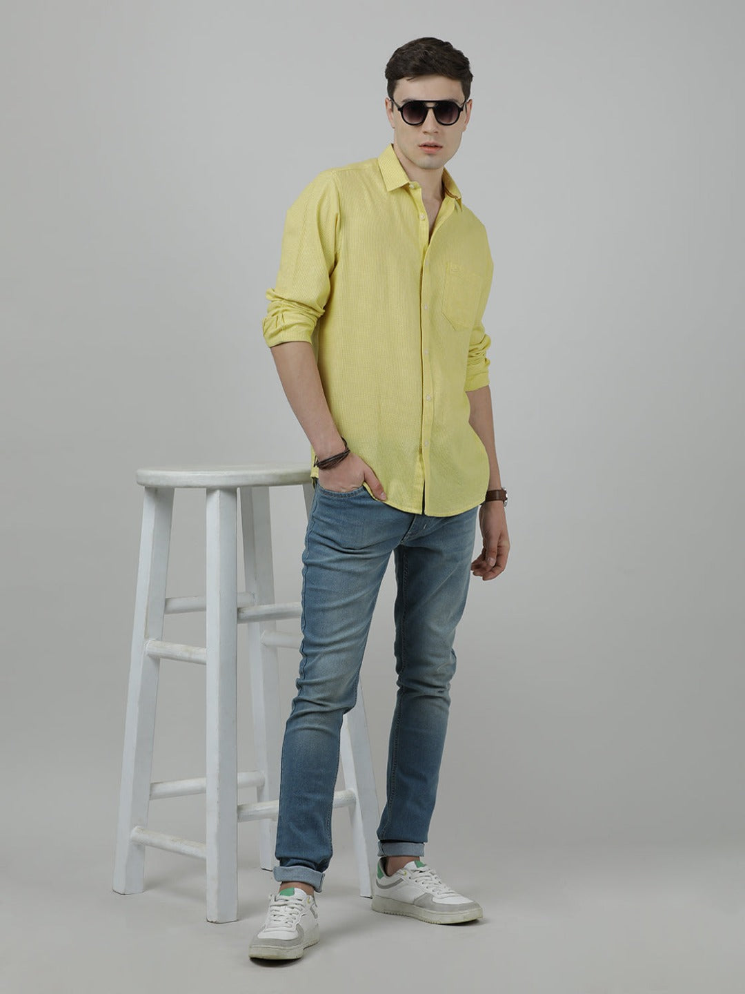 Crocodile Casual Full Sleeve Slim Fit Solid Shirt Yellow for Men