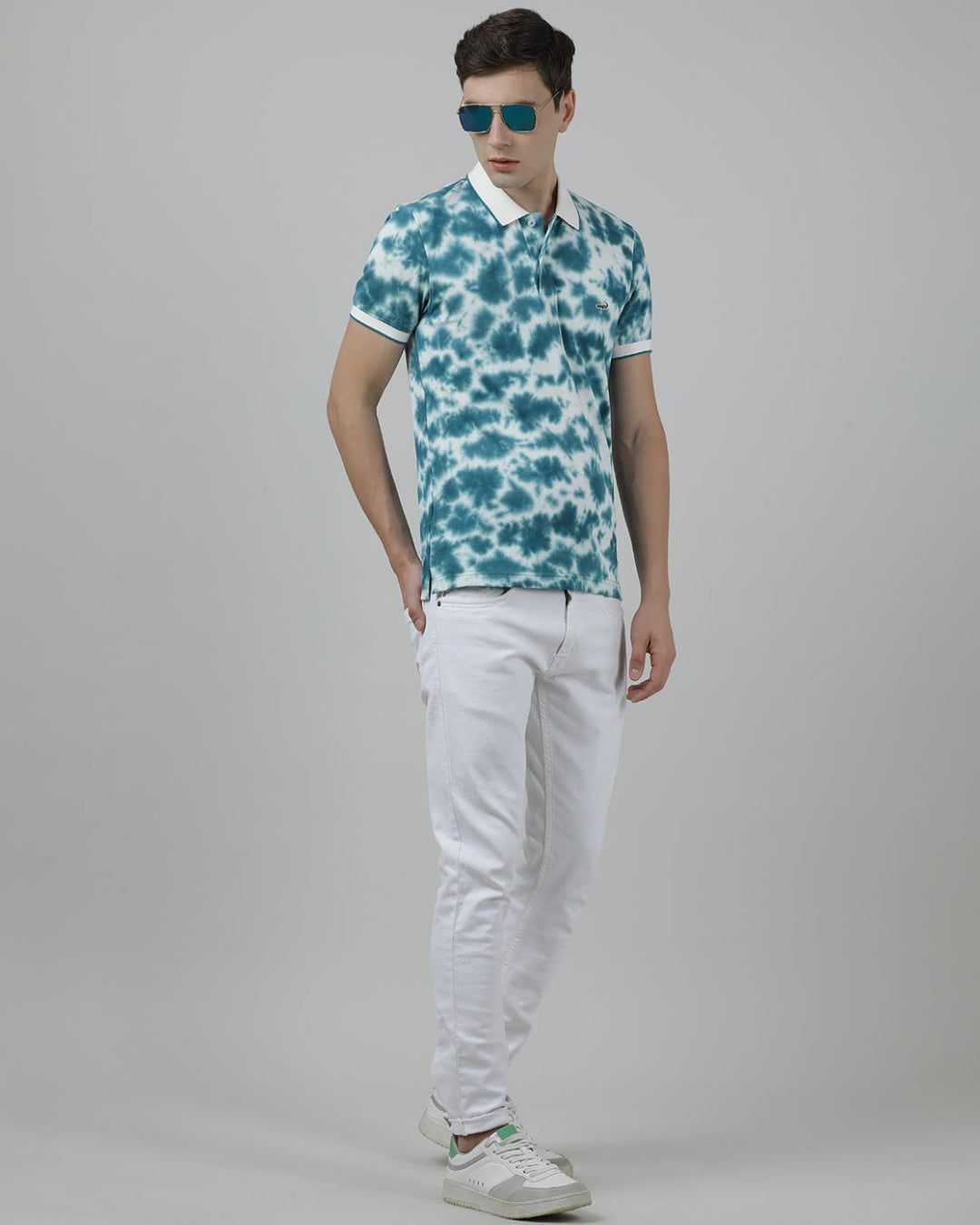 Crocodile Casual Verdigris T-Shirt Tie and Dye Half Sleeve Slim Fit with Collar for Men