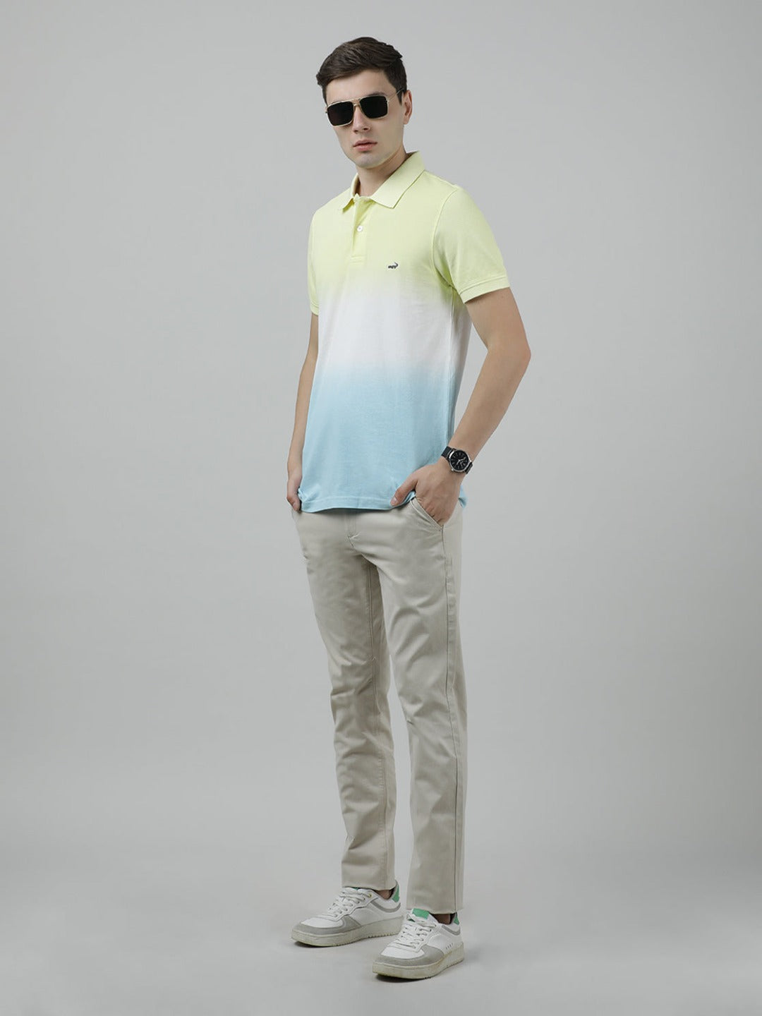 Crocodile Casual Yellow T-Shirt Half Sleeve Slim Fit with Collar for Men