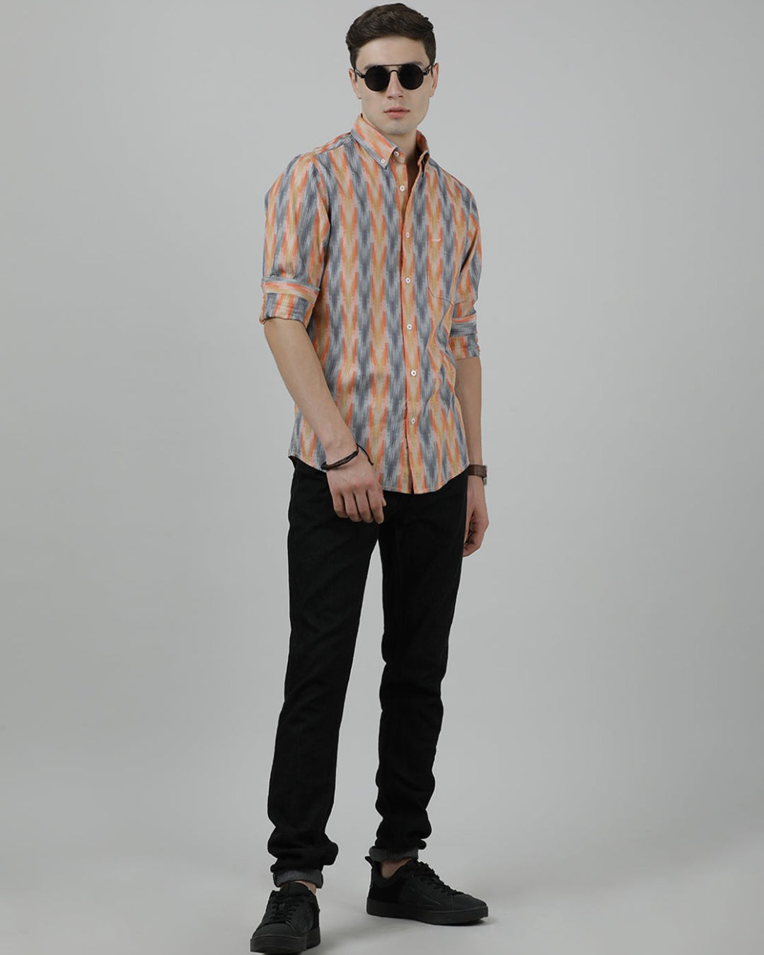 Crocodile Casual Full Sleeve Slim Fit Stripe Shirt Orange for Men