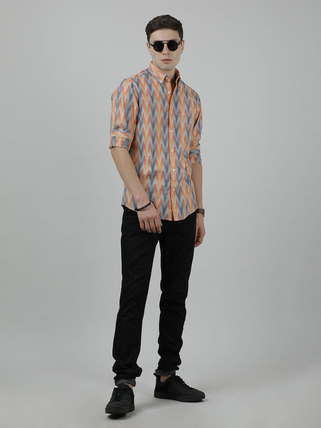 Crocodile Casual Full Sleeve Slim Fit Stripe Shirt Orange for Men