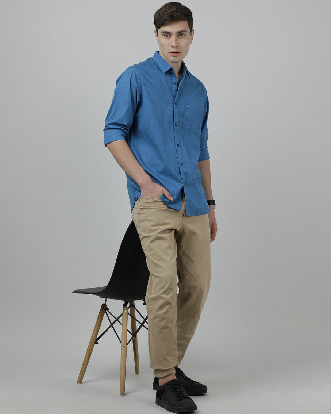 Crocodile Casual Royal Blue Full Sleeve Comfort Fit Printed Shirt with Collar for Men