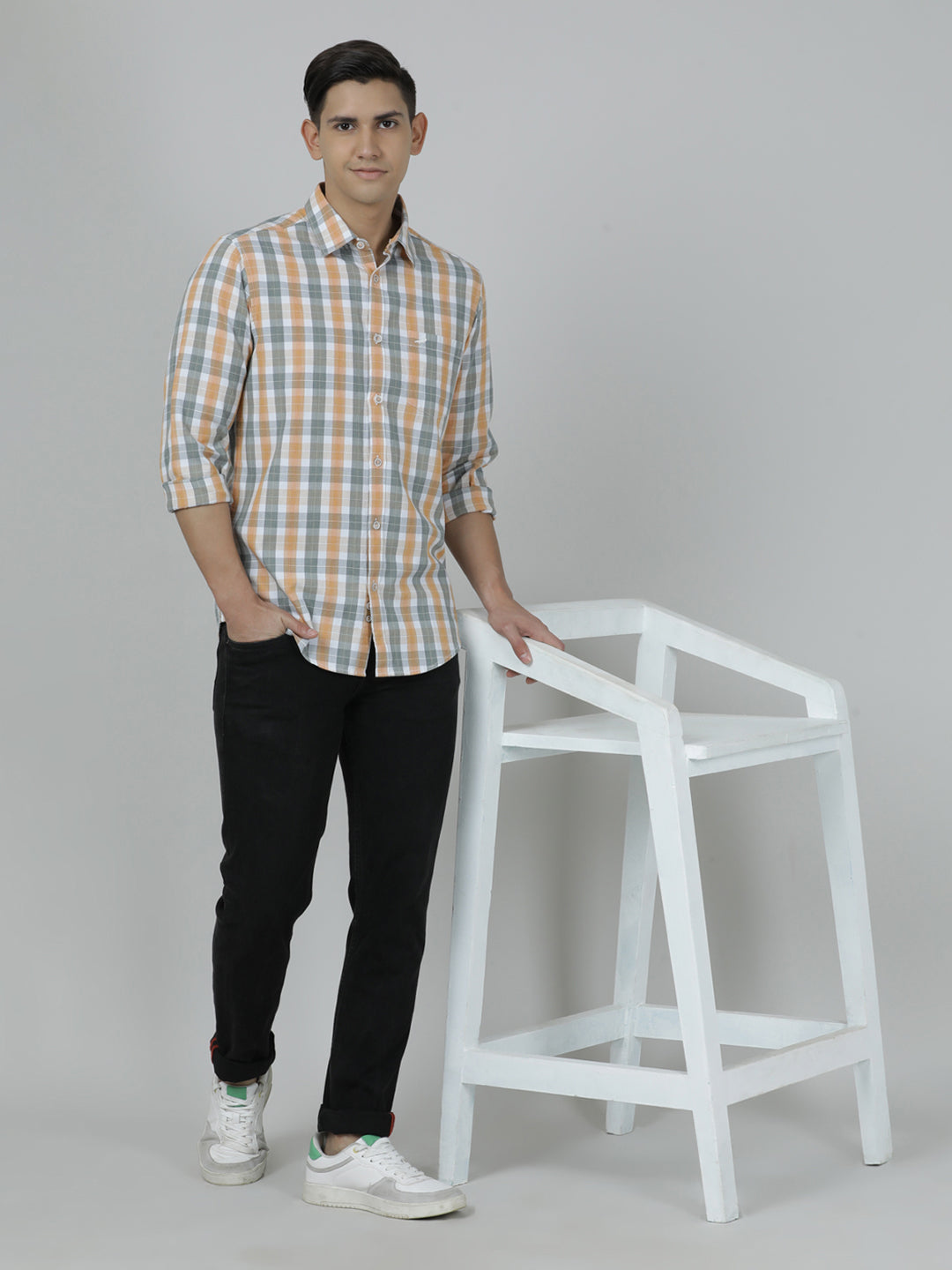 Crocodile Orange Comfort Fit Full Sleeve Shirt