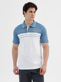 Cut & Sew Printed Stripe Polo T-Shirt In White