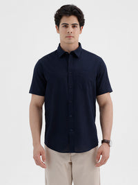 Navy Solid Cotton Shirt