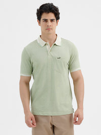 Crosshatch Texture All-Over Print Polo T-Shirt In Pistachio