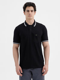Contrast Plated Collar Polo T-Shirt Black