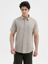 Beige Solid Cotton Shirt