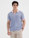 Crosshatch Texture All-Over Print Polo T-Shirt In Light Peach