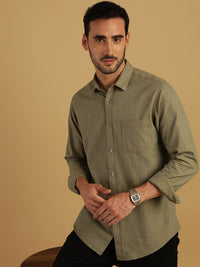 Green Solid Casual Full Sleeve 100% Cotton Shirt