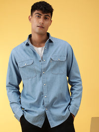 Casual Blue Solid Full Sleeve 100% Cotton Shirt