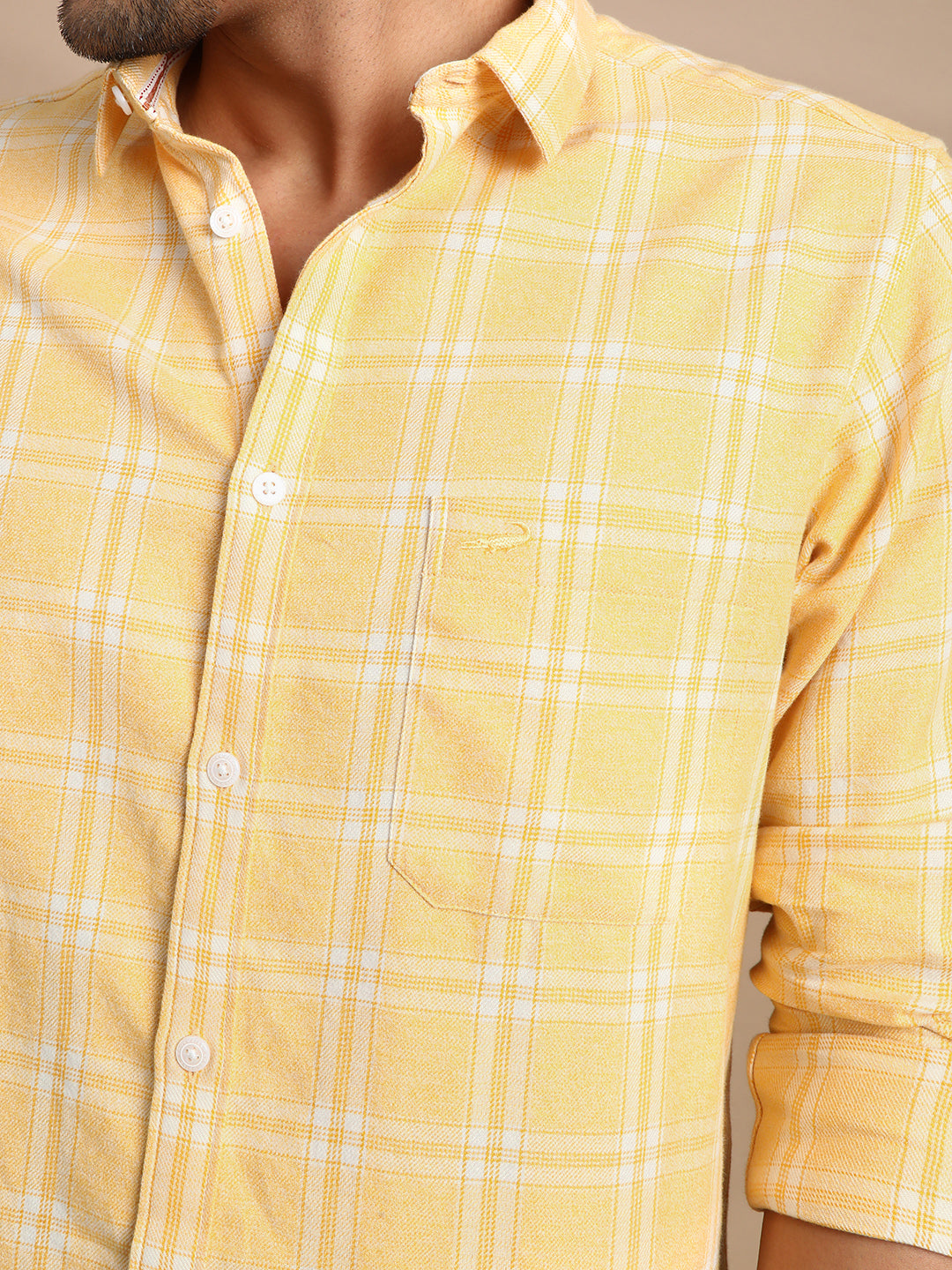 Buy Casual Yellow Checked Full Sleeve 100% Cotton Shirt – Crocodile