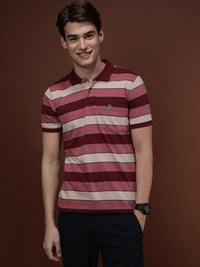 Maroon Red Striped Polo T-Shirt