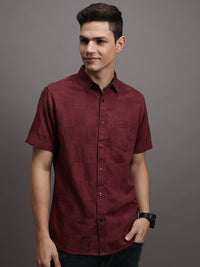 Maroon Checked Half Sleeve 100% Cotton Shirt