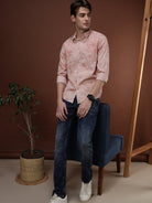 Peach Full Sleeve Comfort Fit Printed Shirt