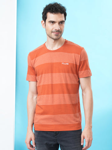 Over Dyed Striped T-Shirt In Rust