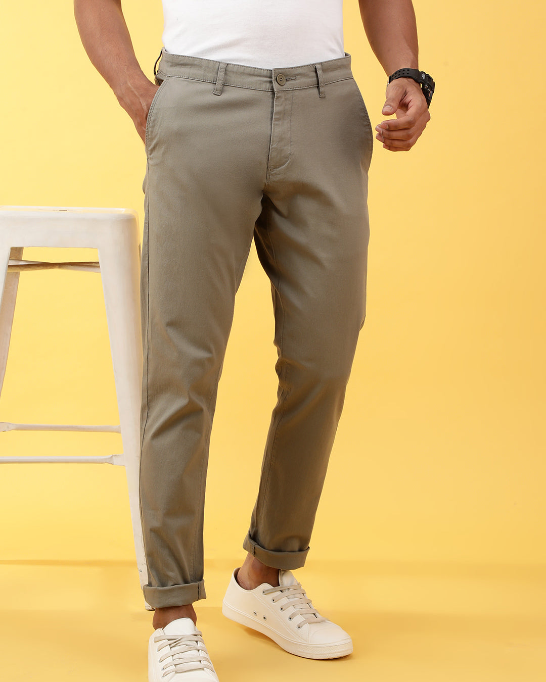 Trim Fit Textured Trousers for Men Online