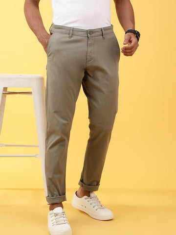 Textured Olive Trouser In Trim Fit
