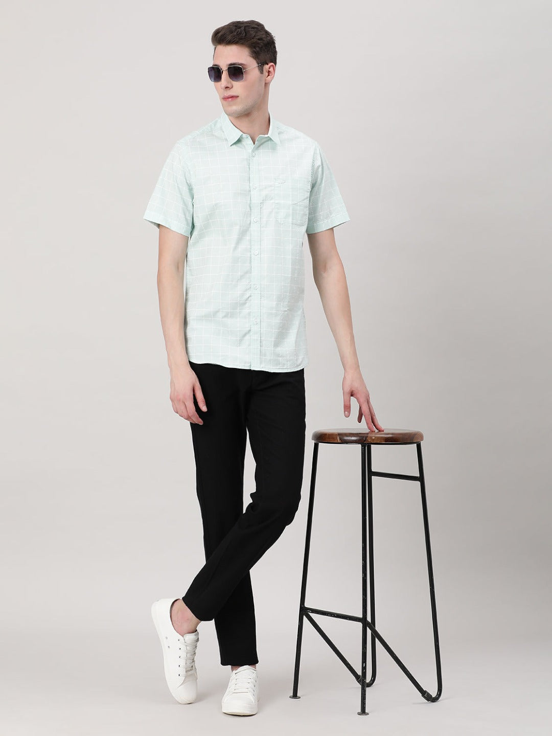 Crocodile Casual Green Half Sleeve Comfort Fit Printed Window Check shirt with Collar