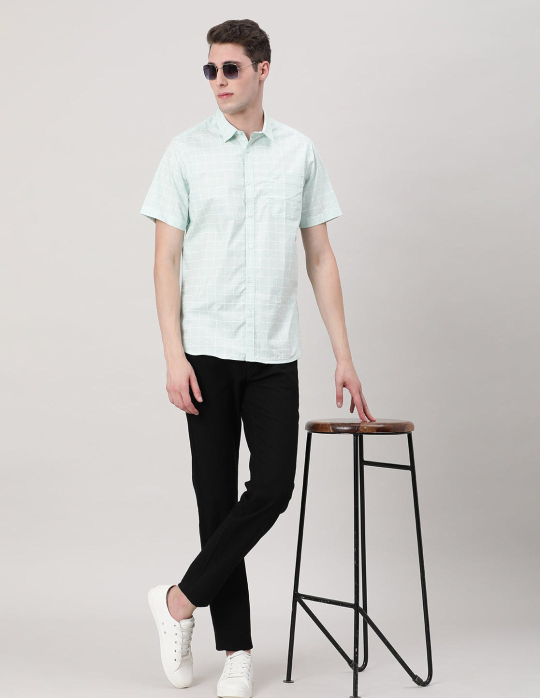 Crocodile Casual Green Half Sleeve Comfort Fit Printed Window Check shirt with Collar