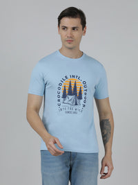 Typography Printed Single Jersey Cotton T-Shirts Blue