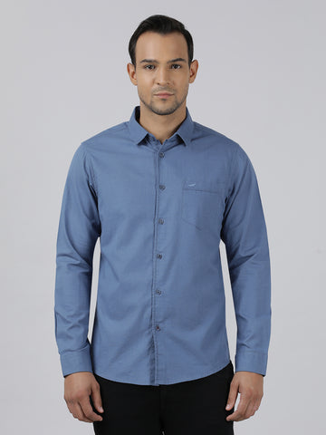 Casual Salte Blue Full Sleeve Comfort Fit Solid Shirt with Collar for Men