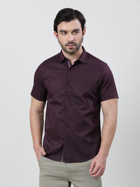 Maroon Printed Half Sleeve 100% Cotton Shirt