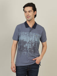 Casual Printed Polo T-Shirt Blue