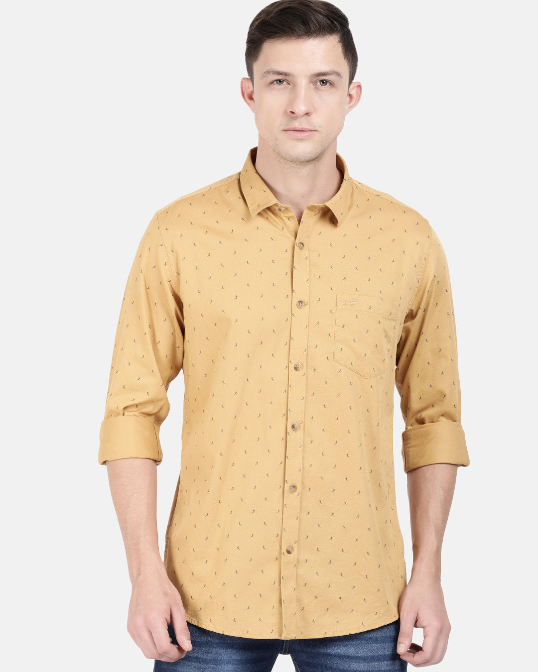 Men Gold-Toned Classic Slim Fit Printed Casual Shirt
