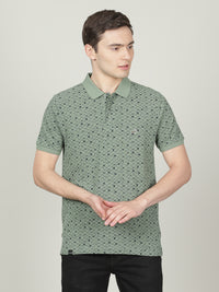 Dark Green Printed Polo T-Shirt