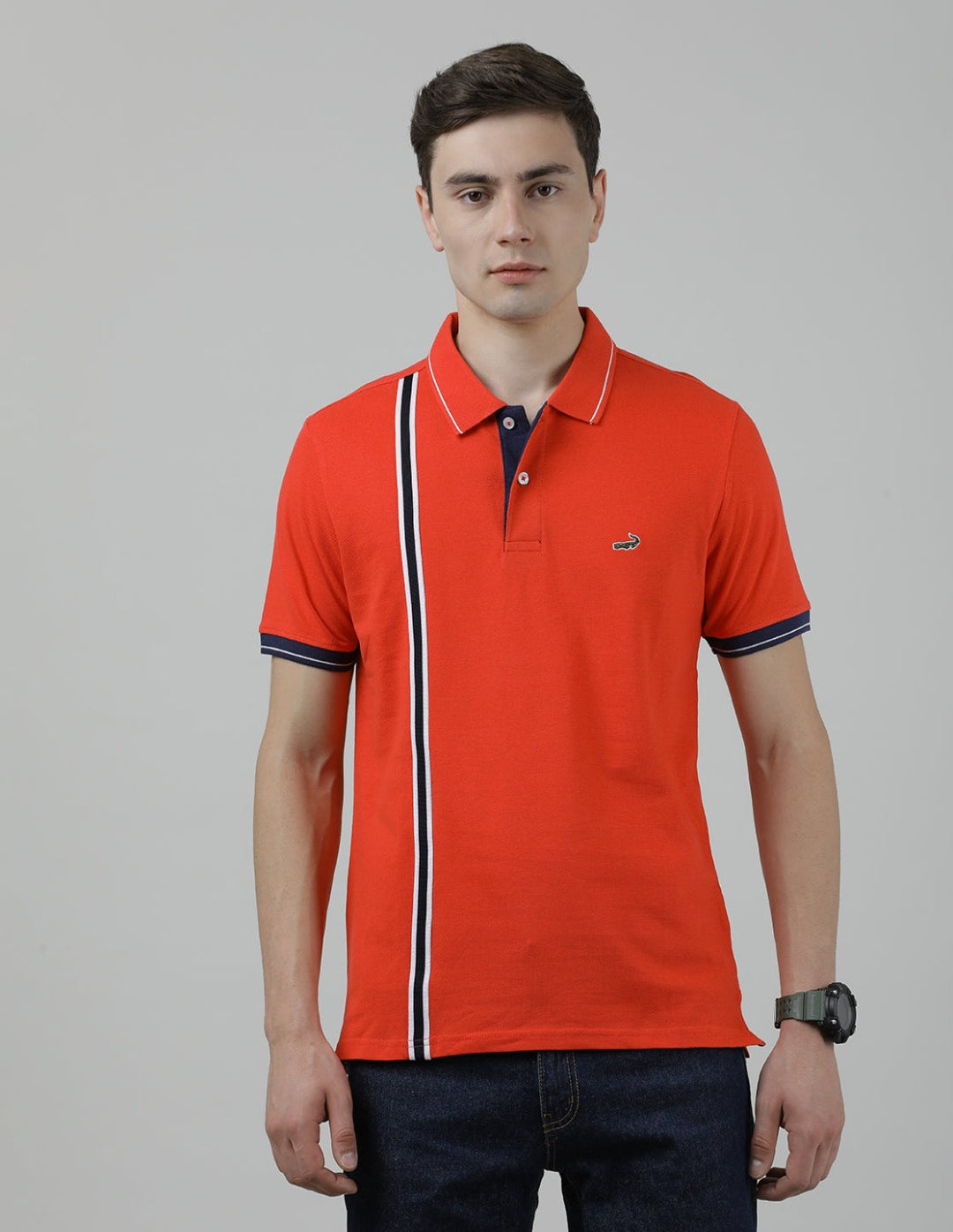 Casual Red Solid Polo T-Shirt Half Sleeve Slim Fit with Collar for Men
