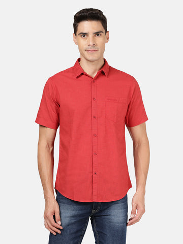 Casual Half Sleeve Comfort Fit Solid Red with Collar Shirt for Men