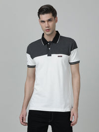 White Colourblocked Polo T-Shirt