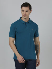 Solid Slim Fit Blue Polo T-Shirt with Pocket