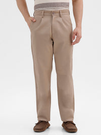 Men Khaki Comfort Fit Solid Trouser