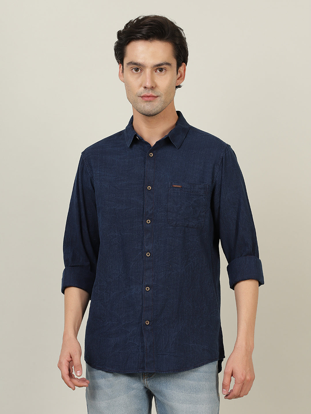 Crocodile Men Indigo Casual Cotton Shirt