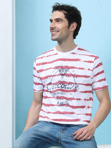 Eroded Stripe Print With Chest Graphics In Red