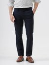 Crocodile Men's Navy Cotton Blend Slim Fit Trouser - Full Length Mid Rise Waist